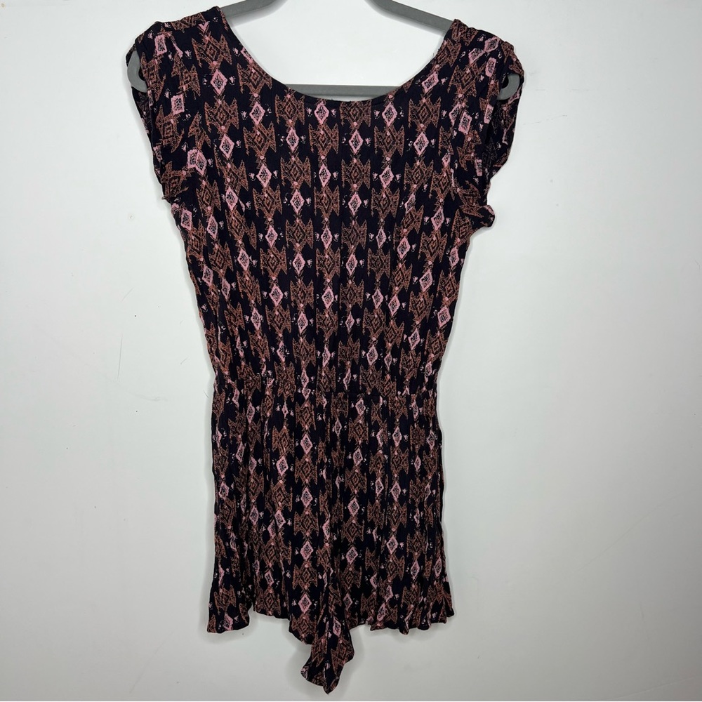 Billabong Lace-up Back Shorts Romper Blue and Pink Flutter Sleeve Size S Small